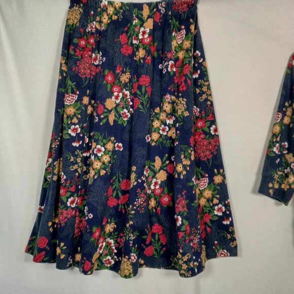 Vintage Large Skirt And Shirt Knit Outfit Set Blue Floral Cottagecore Soft USA - Picture 5 of 16
